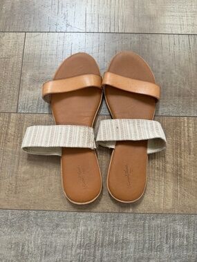 Target Women’s Two-Band Slide Sandals in Tan and Cream